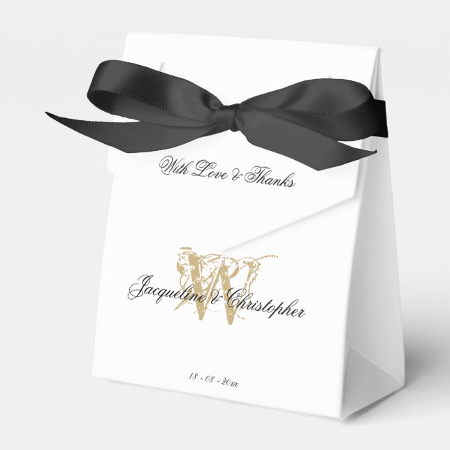 Simple Elegant Monogram White & Gold Chic Wedding  Favour Box (Front Side)
