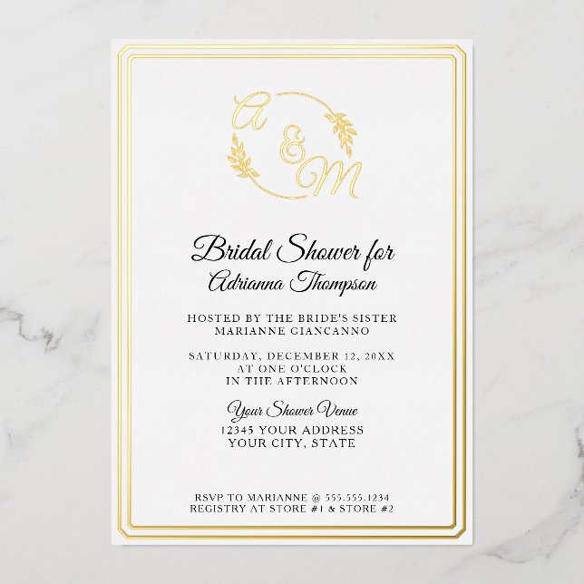 Simple Elegant Monogram White n Gold Bridal Shower (Front)