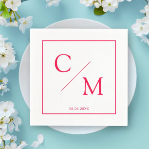 Simple Elegant Monogram White Rasberry Napkins