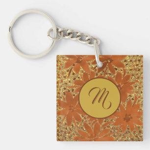 Simple Elegant Monogrammed Gold Sparkle Key Ring