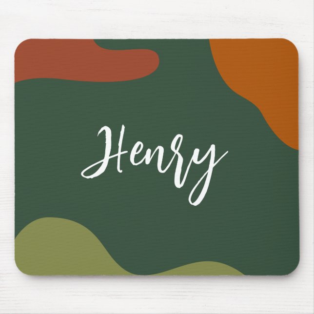 Simple elegant Monogrammed Script green and brown Mouse Mat (Front)