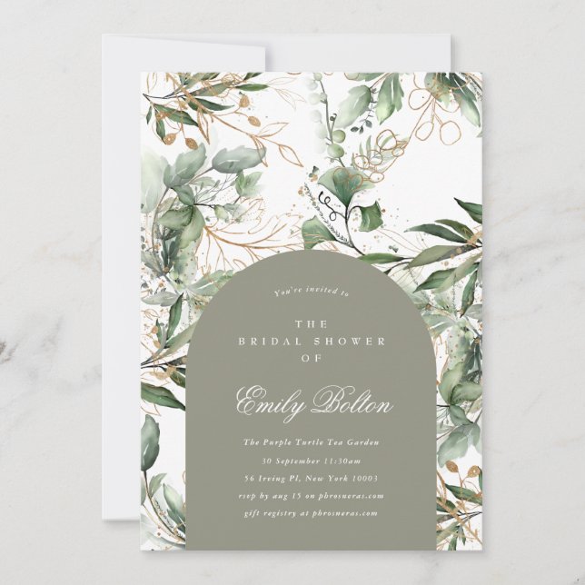 Simple Elegant Moss Arch Eucalyptus Pampas Boho Invitation (Front)