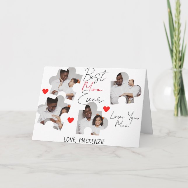 Simple Elegant Mothers Day Puzzle Photo Collage Card (Front)