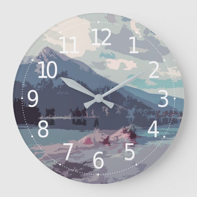 Simple Elegant Mountain and Lake | Wall Clock (Front)