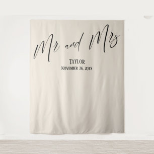 Simple Elegant Mr and Mrs Cream Photo Backdrop Tapestry