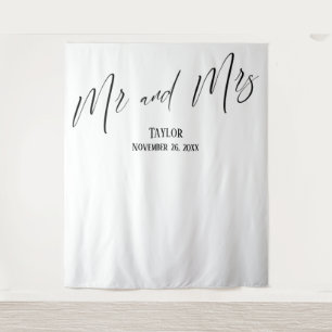 Simple Elegant Mr and Mrs Photo Backdrop Tapestry