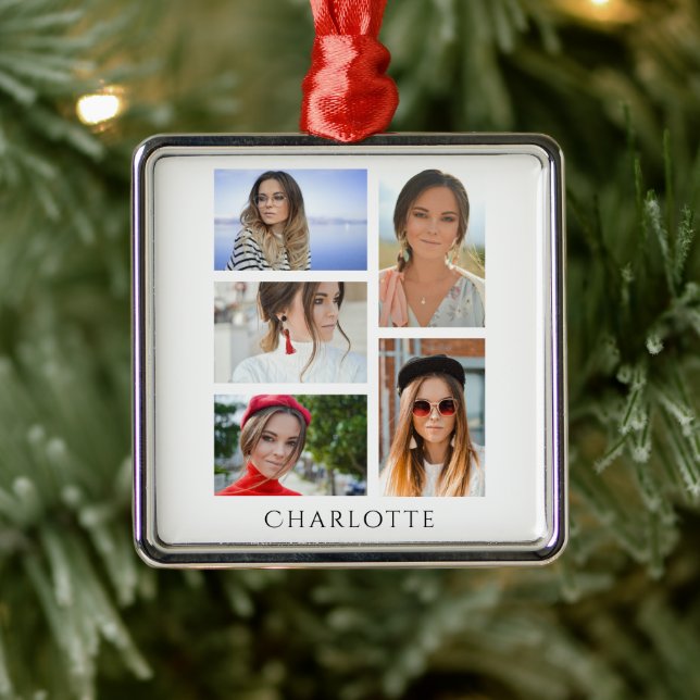 Simple Elegant Multi Photo Personalized Name Metal Tree Decoration (Tree)