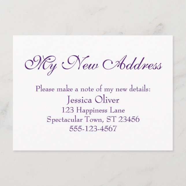 Simple, Elegant My New Address Purple on White Enclosure Card (Front)