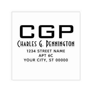 Simple Elegant Name Return Address Large Initials Self-inking Stamp