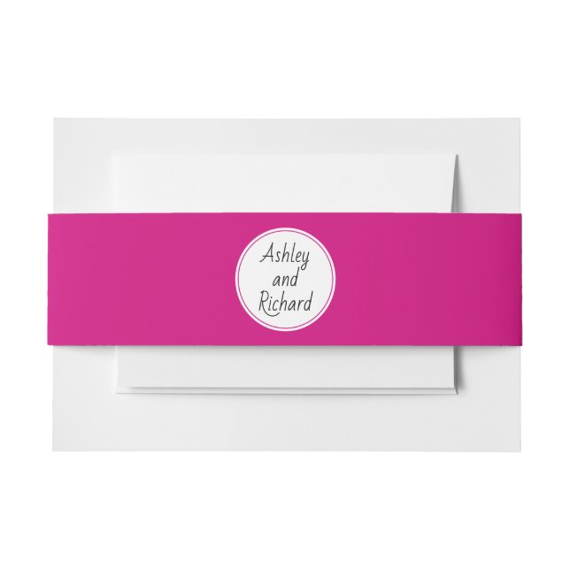 Simple elegant names magenta pink wedding invitation belly band (Front Example)