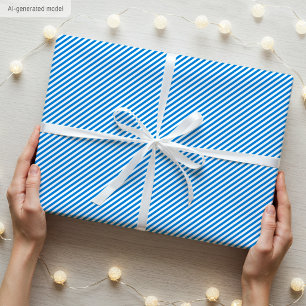 Simple Elegant Narrow Striped Pattern Blue White Wrapping Paper