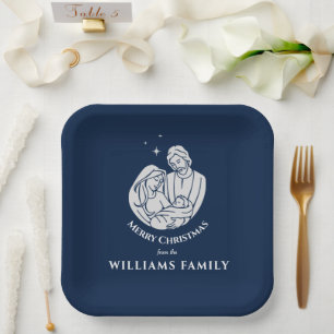 Simple Elegant Nativity Baby Jesus Merry Christmas Paper Plate