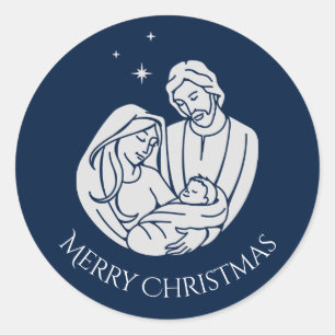 Simple Elegant Nativity Merry Christmas Classic Round Sticker
