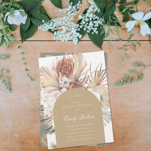 Simple Elegant Natural Arch Floral Pampas Boho Invitation