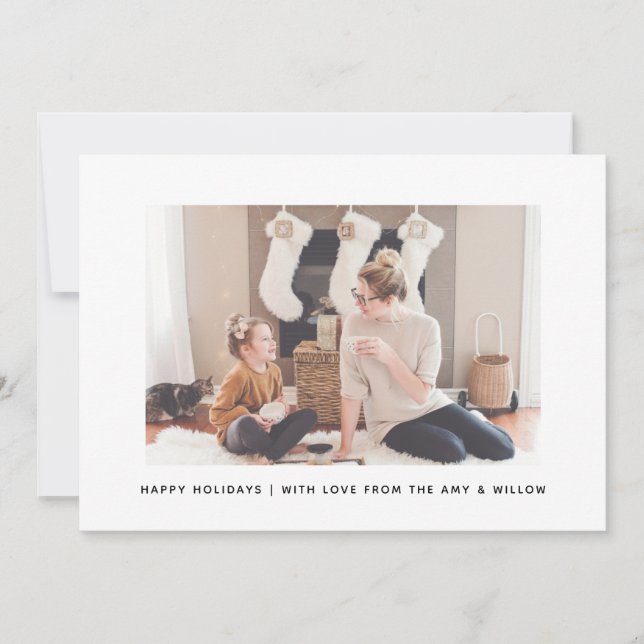 Simple Elegant Natural Christmas Family Photo Card (Front)