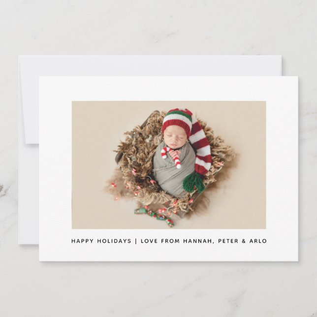Simple Elegant Natural New Baby Photo Holiday Card (Front)