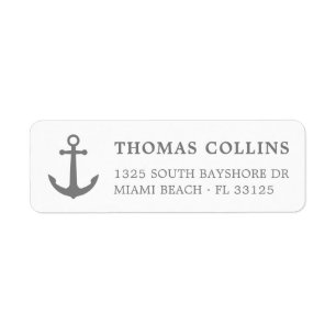 Simple Elegant Nautical Grey Anchor Return Address