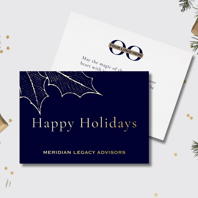 Simple Elegant Navy Blue and Gold Foil Holiday Card (Creator Uploaded)