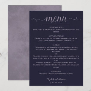 Simple Elegant Navy Blue & Dusty Purple Wedding Menu