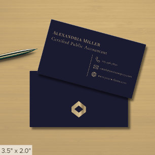 Simple Elegant Navy Blue Gold Diamond Logo Business Card