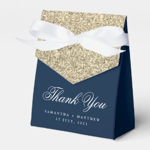 Simple Elegant Navy Blue Gold Glitter Thank You Favour Box