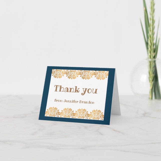 Simple Elegant Navy Blue Gold Minimalist  Thank Yo Thank You Card (Front)