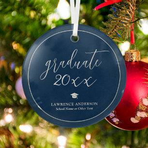 Simple Elegant Navy Blue Graduate Graduation Glass Tree Decoration