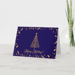 Simple Elegant Navy Blue Happy Holidays Card