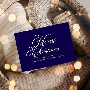 Simple Elegant Navy Blue Merry Christmas Gold Foil Holiday Card