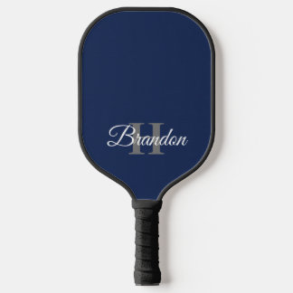 Simple Elegant Navy Blue Monogram Custom Pickleball Paddle