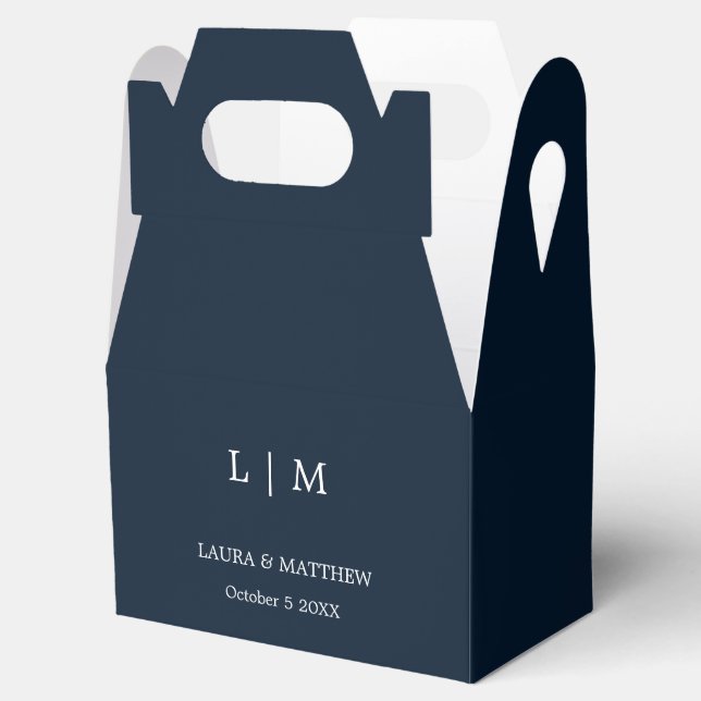 Simple Elegant Navy Blue Monogram Wedding Favour Box (Opened)