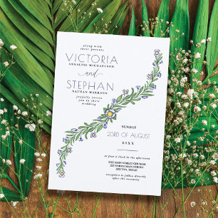 Simple Elegant Navy Blue Sweeping Floral Wedding Invitation