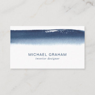 Simple Elegant Navy Blue Watercolor Modern Business Card