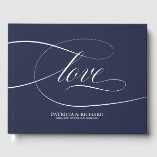 Simple Elegant Navy Blue Wedding Guest Book