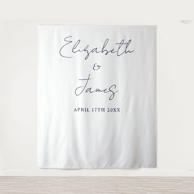 Simple Elegant Navy Blue Wedding Photo Backdrop Tapestry (Front)
