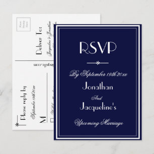 Simple Elegant Navy Blue Wedding RSVP Reply Invitation Postcard