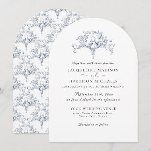 Simple Elegant Navy Blue White French Toile Doves Invitation