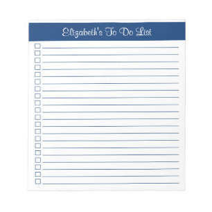 Simple Elegant Navy Lined One Column Checklist Notepad