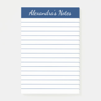 Simple Elegant Navy Lined Personalised Post-it Notes
