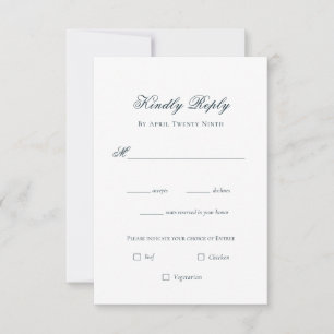 Simple Elegant Navy & white wedding RSVP Card