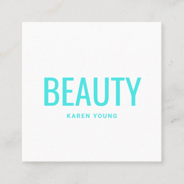 Simple elegant neon teal trendy aesthetician beaut square business card (Front)