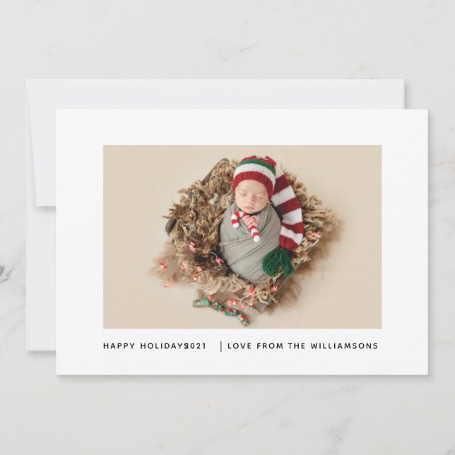 Simple Elegant New Baby Photo 2021 Holiday Card (Front)