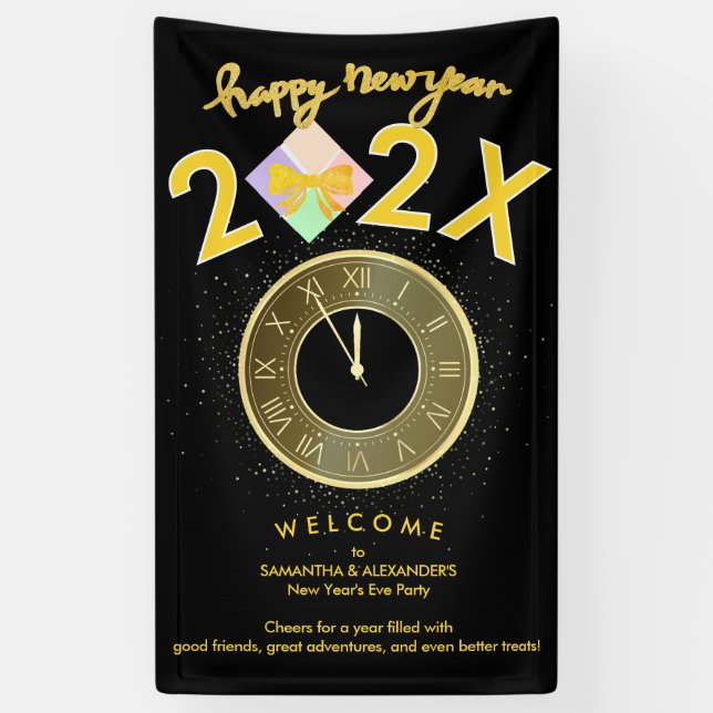 Simple Elegant New Year's Eve Gift Box Bow Welcome Banner (Vertical)