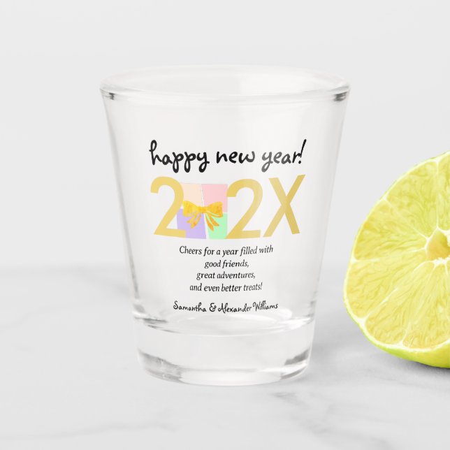 Simple Elegant New Year's Eve Party Gift Box Bow Shot Glass (Front)