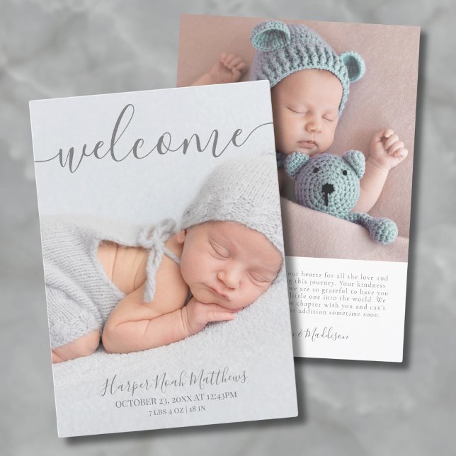 Simple Elegant Newborn Photo Birth Announcement (Simple Elegant Newborn Photo Birth Announcement)