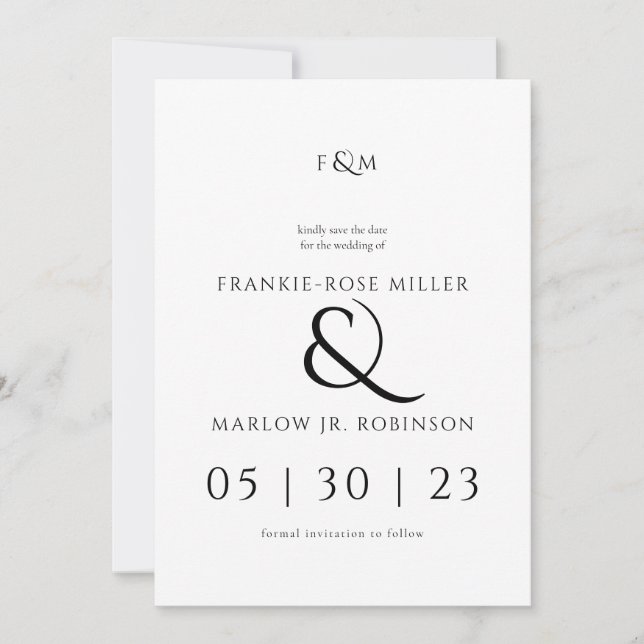 Simple Elegant Non Photo Save the Date Invitation (Front)