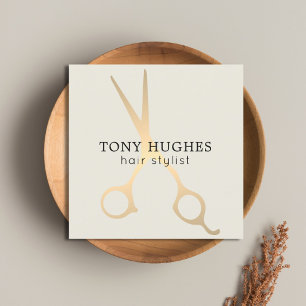 Simple Elegant Old White Gold Scissors Hairstylist Square Business Card