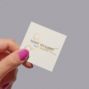 Simple Elegant Old White Gold Scissors Hairstylist Square Business Card