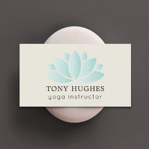 Simple Elegant Old White Turquoise Lotus Icon Yoga Business Card
