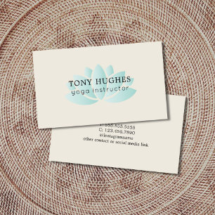 Simple Elegant Old White Turquoise Lotus Icon Yoga Business Card